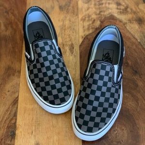 Black/gray checkered slip on Vans size W/9, M/7.5